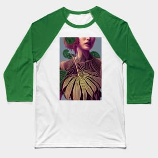 Woman in Monstera Deliciosa Leaves Baseball T-Shirt